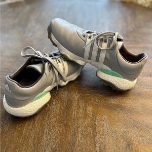 Woman’s Adidas Gray and White Golf Shoes with Green Detail
